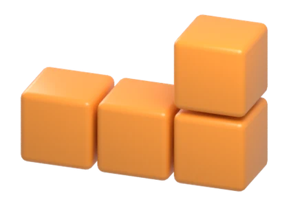 3D render of the L piece: three in a row with one up on the right