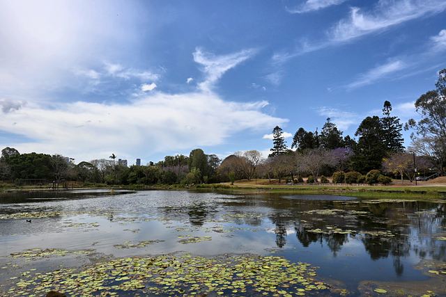 Blue sky and clouds reflected in UQ Lakes